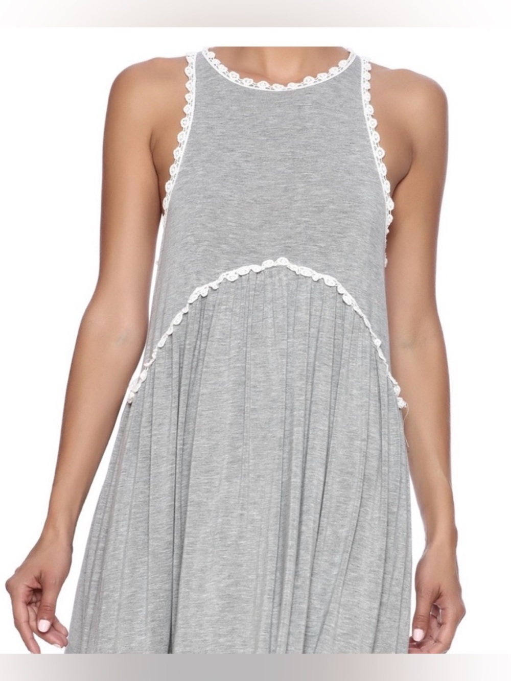 POL Grey Tank babydoll Dress with White embroidered Trim size‎ m